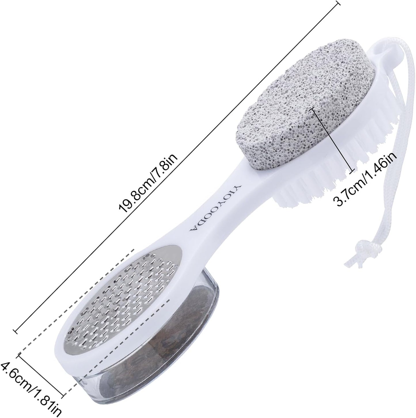 Foot File Callus Remover 5-in-1, 2 Pcs Feet Scraper Pedicure Tools with Pumice Stone, Scrubber Brush, Stainless Steel Foot Rasp and Sand Paper Debris Catcher, Multi Purpose, Cyan