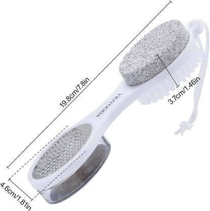 Foot File Callus Remover 5-in-1, 2 Pcs Feet Scraper Pedicure Tools with Pumice Stone, Scrubber Brush, Stainless Steel Foot Rasp and Sand Paper Debris Catcher, Multi Purpose, Cyan