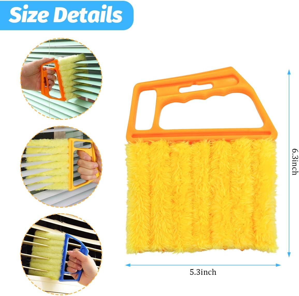 3PCS Car Window Blind Cleaner Duster Tool, 7 Fingers Microfiber Vehicle Handheld Shutter Dusting Cleaning Brush, Removable Auto Air Conditioner Vents Cleaner, Universal Fit (Yellow)