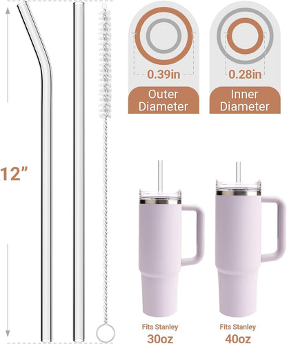 Foogwee® 20 Packs Reusable Glass Straws Set, 8.5'' x 10mm Clear Drinking Straws for Smoothies, Shakes, Coffee, Juice, Sodas, Milk, Tea, Cocktails, Set of 8 Straight and 8 Bent with 4 Cleaning Brushes