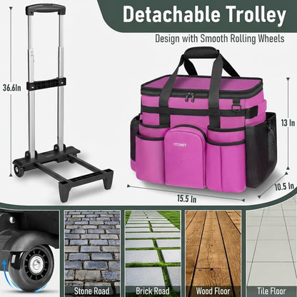 Ytonet Cleaning Caddy with Wheels, Extra Large Rolling Cleaning Caddy Bag with Detachable Trolley for Housekeepers, Water Resistant Cleaner Supplies Organizer with Wheels for Kitchen, Tool Organizer