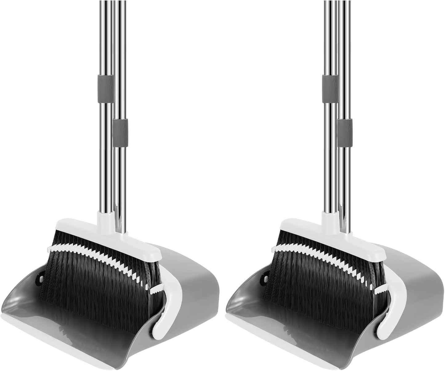 NACENA Broom and Dustpan Set, 52-in Long Adjustable Handle Broom Dustpan Combo with Dustpan Teeth to Automatically Clean Hair Suitable for Home Kitchen Office Hall Floor（Black&Red）
