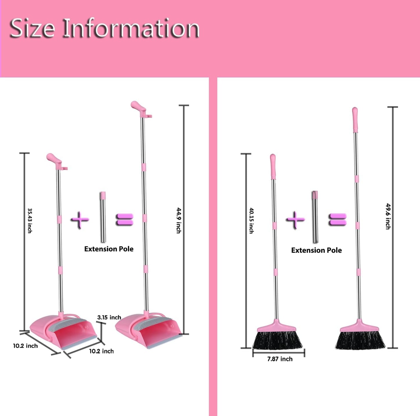 Broom and Dustpan Set, Broom with Dustpan Combo Set for Home Office Kitchen(Pink)