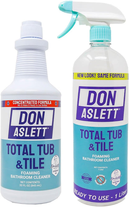 Don Aslett Tub n' Tile Foaming Bathroom Cleaner Set - 32 Oz Concentrated Formula | Cleaning Supplies for Shower Doors, Tile, Tub, and Sink
