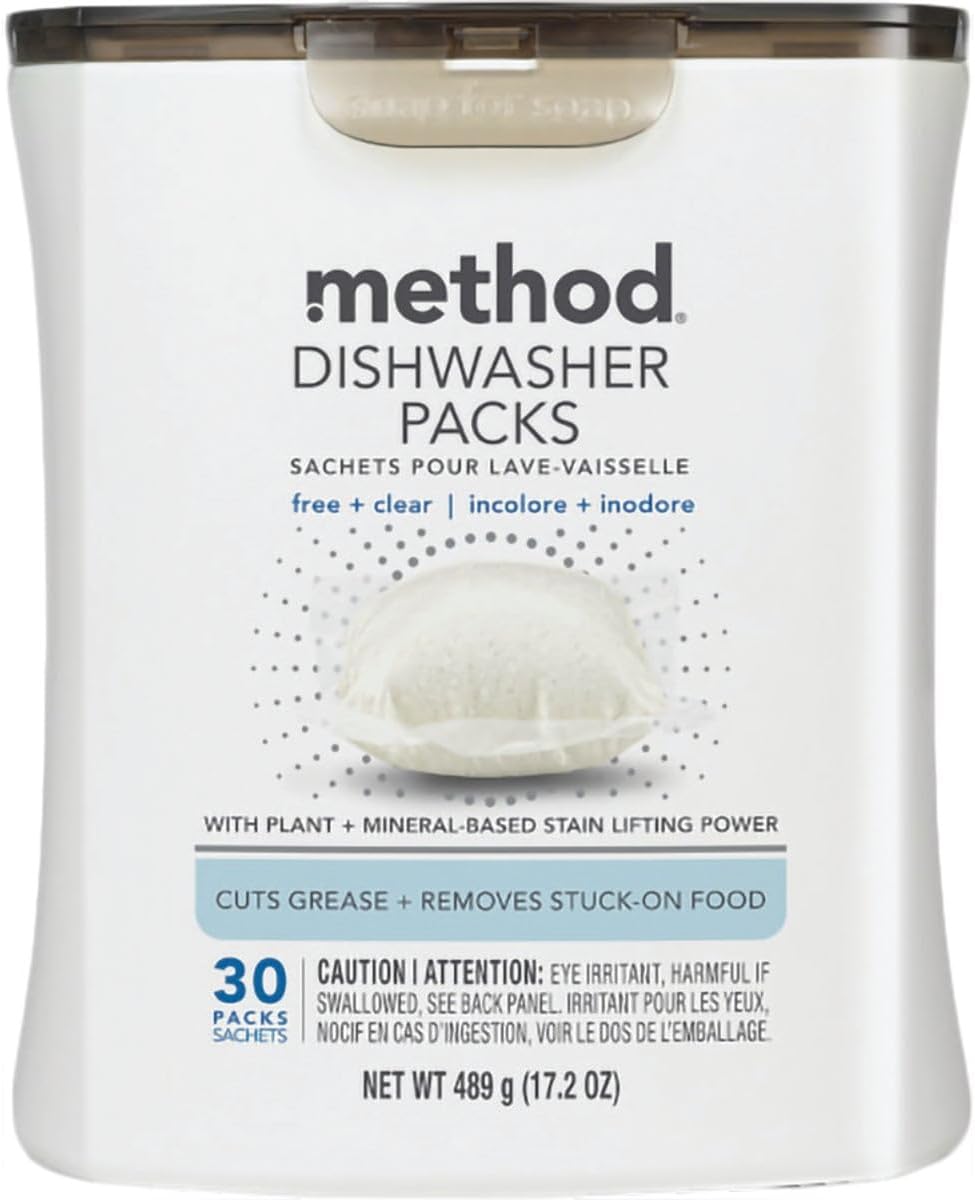 Method Dishwasher Detergent Packs, Free + Clear, 30 count