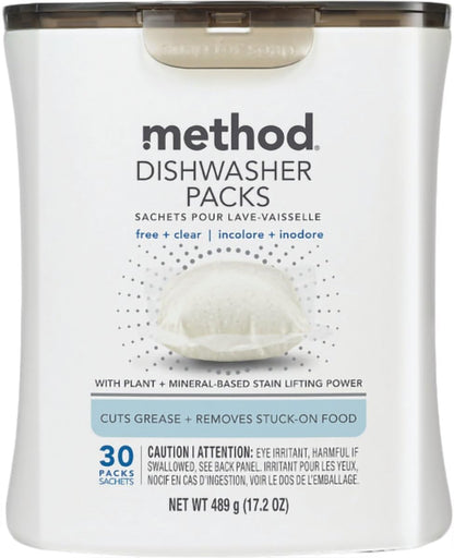 Method Dishwasher Detergent Packs, Free + Clear, 30 count