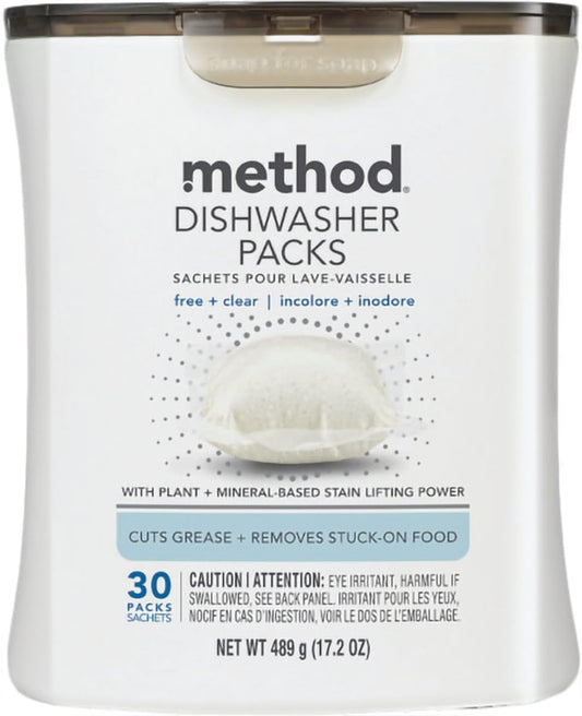 Method Dishwasher Detergent Packs, Free + Clear, 30 count
