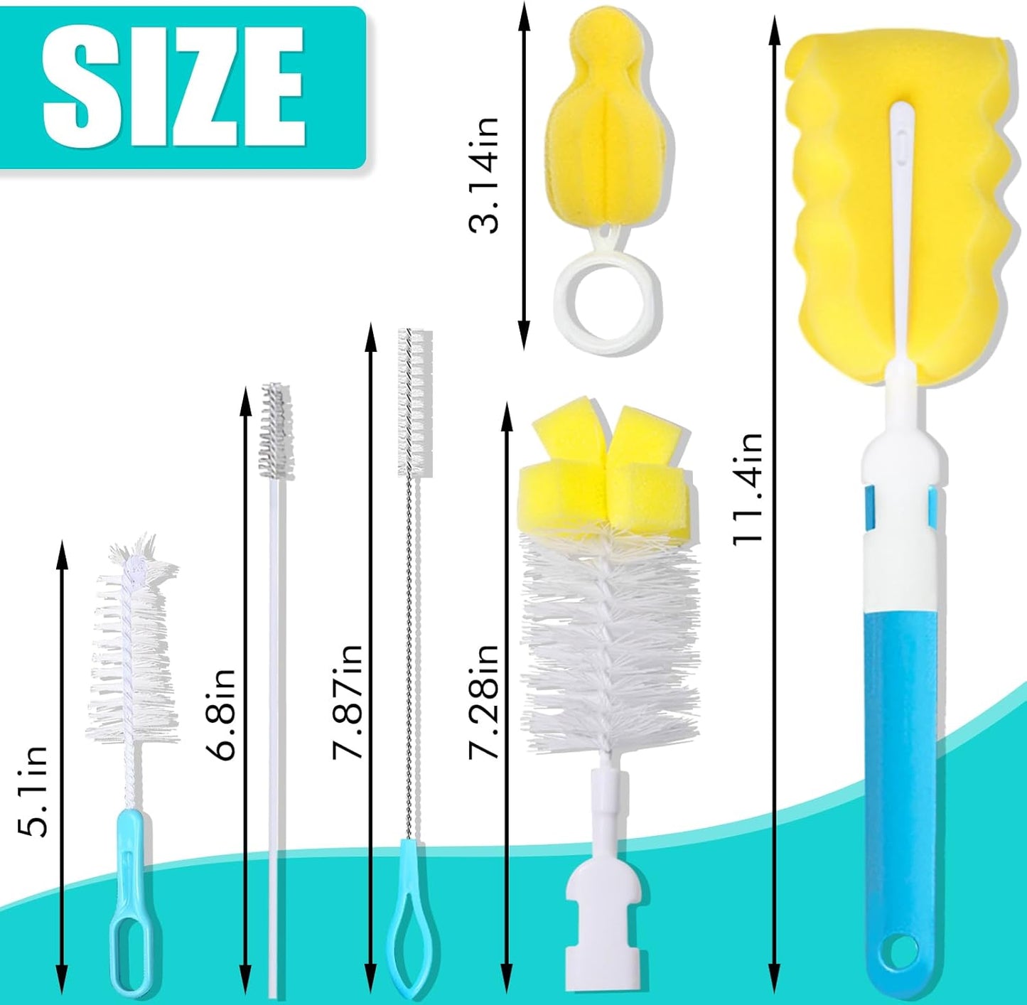 Baby Bottle Cleaning Brush 6-Piece Set Detachable Sponge Bottle Brush, Nylon Milk Bottle Brush, 2PCS Nipple Brush, 2PCS Straw Brush (Pink)