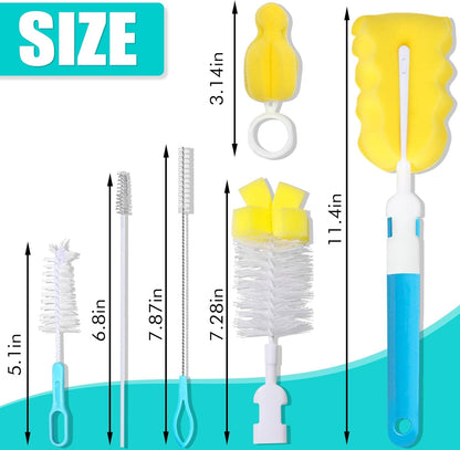 Baby Bottle Cleaning Brush 6-Piece Set Detachable Sponge Bottle Brush, Nylon Milk Bottle Brush, 2PCS Nipple Brush, 2PCS Straw Brush (Pink)