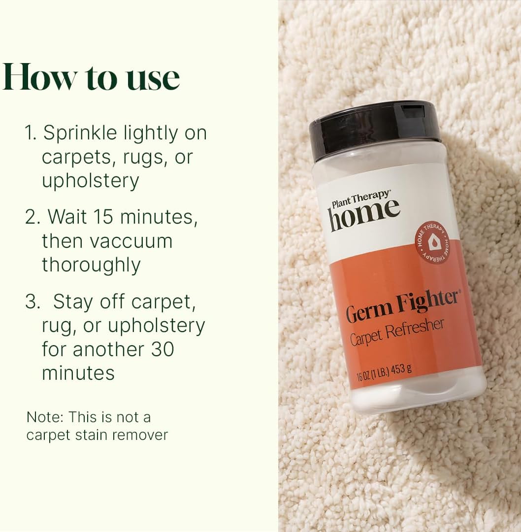 Plant Therapy Home Germ Fighter Carpet Refresher 16 oz Natural Ingredients, Neutralizes Odors, Naturally scented, Made without Phthalates, Dyes, Sulfates, Bleach, Synthetic Fragrances