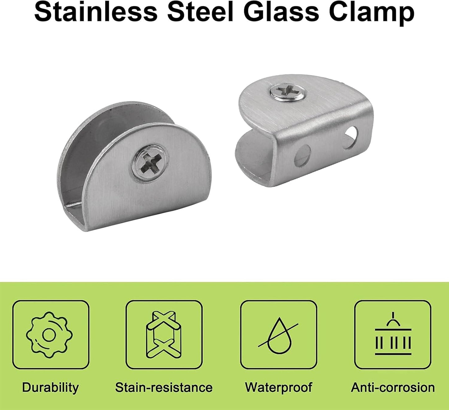8Pcs Adjustable Half Round Glass Shelf Brackets 201 Stainless Steel Glass Clamp Clips Wall Mounted Brushed Shelf Holder Supports Mounting Brace for 3-8mm Thick Glasses