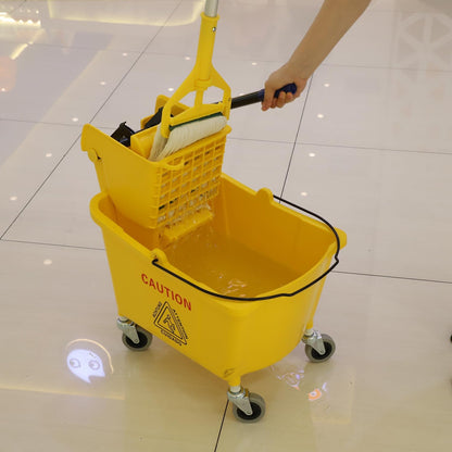 Midoneat Mop Bucket with Wringer, 22 Qt (5.5 Gallon), Handle, Wheels,Floor Cleaning, 16.5" L x 10.6" W x 26.4" H, Yellow,Add One Cotton Mop