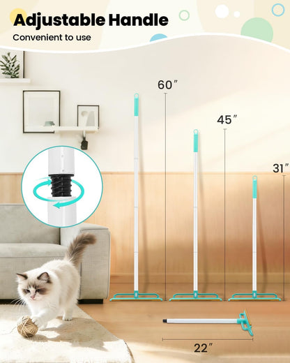 Carpet Rake for Pet Hair Removal - 5-in-1 Dual-Sided Rubber & Metal Carpet Scraper Tool with 60" Adjustable Handle, Cleaning Set for Dog and Cat Fur on Furniture, Short Pile Carpets, Rugs