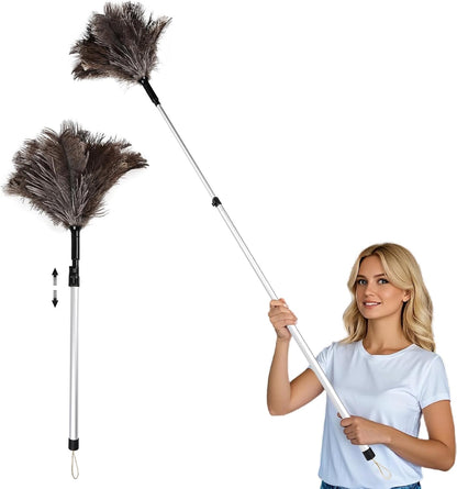 THARAHT Extendable Ostrich Feather Duster up to 27-94 inches Fluffy Feathers Long Handle Reusable for Cleaning Ceiling Fan Pendant lamp High Ceiling Blinds Furniture Feather Duster