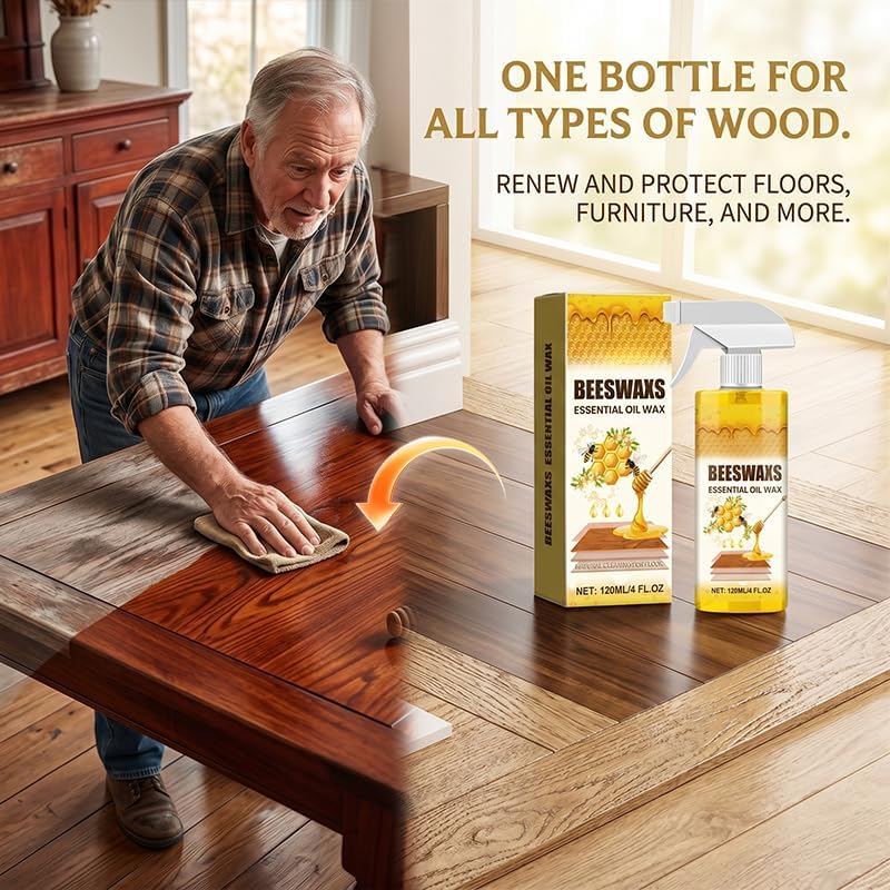 RAINPOT 2026 Beeswax Wood Polish Spray, Natural Beeswax Furniture Polish and Cleaner, Wood Care Spray for Cabinets, Tables, Floors, Wood Conditioning Polish Kit with Sponge & Cloth (2)