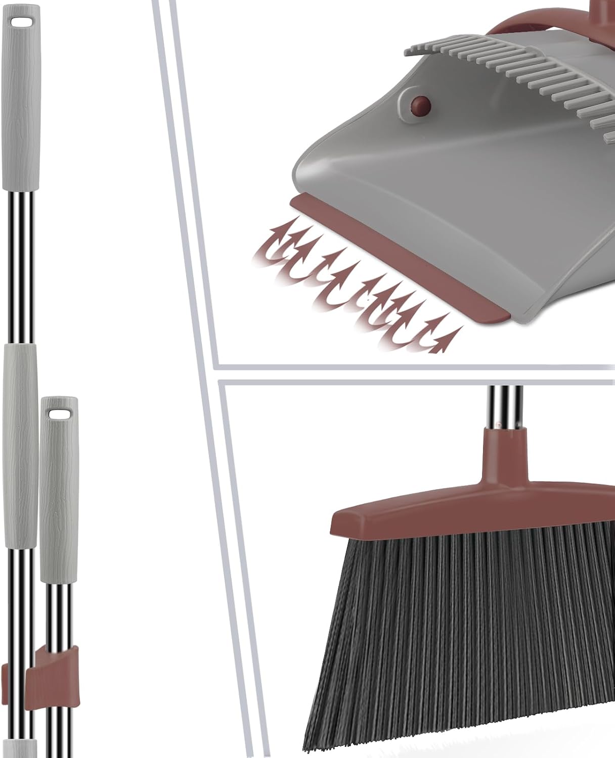 Ivandar Broom and Dustpan Set for Home, Broom and Dustpan Combo for Office, Long Handle Broom with Upright Standing Dust pan,Indoor&Outdoor Sweeping (Gray&Orange)