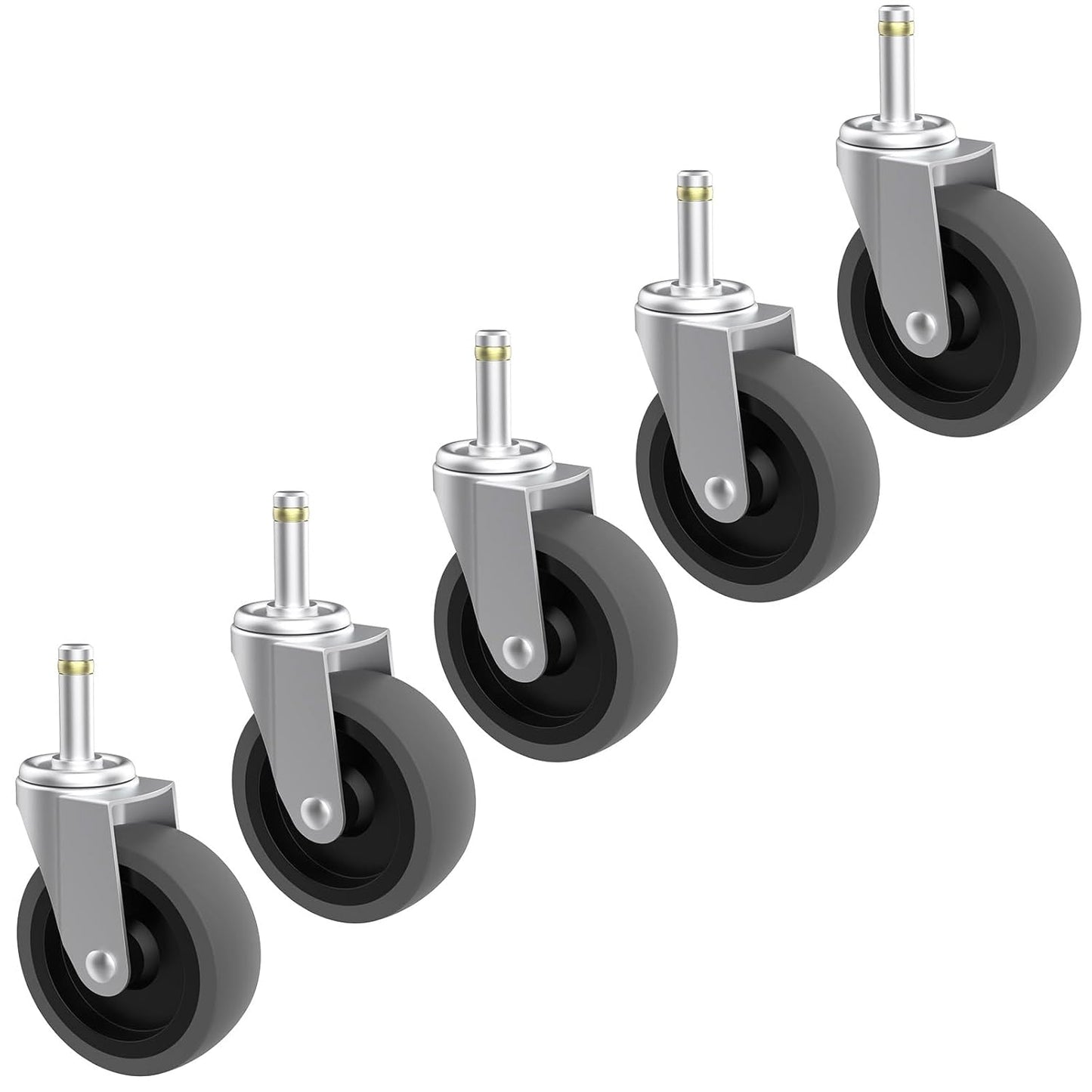 RILIDRI 3-Inch Swivel Stem Caster for Rubbermaid Mop Bucket Utility Cart, 7/16-Inch Stem Diameter Rubber Wheel Set of 4, Heavy Duty TPR Weber Grills Shop Vac Replacement Wheels