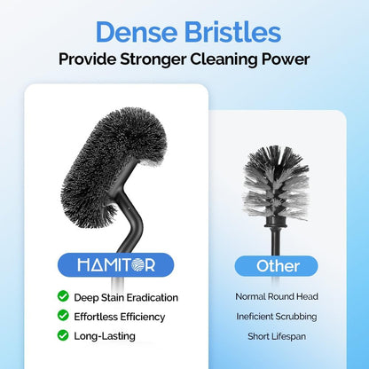 HAMITOR Toilet Brush and Holder Set: 304 Stainless Steel Heavy Duty Deep Cleaning Bowl Cleaner Brush with Curved Bristle - Space Saving Wall-Mounted for Home Apartment Bathroom Accessories Silver