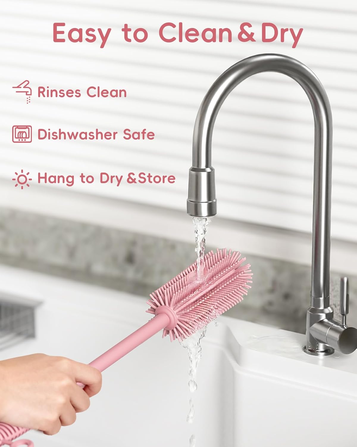 Reusable Silicone Straw Cleaner Brush Set, 2-Pack Extra Long Straw Cleaning Brush for Metal Glass Water Bottle Drinking Straws, Flexible&Bendable Design, Dishwasher Safe, 6mm & 8mm Diameter