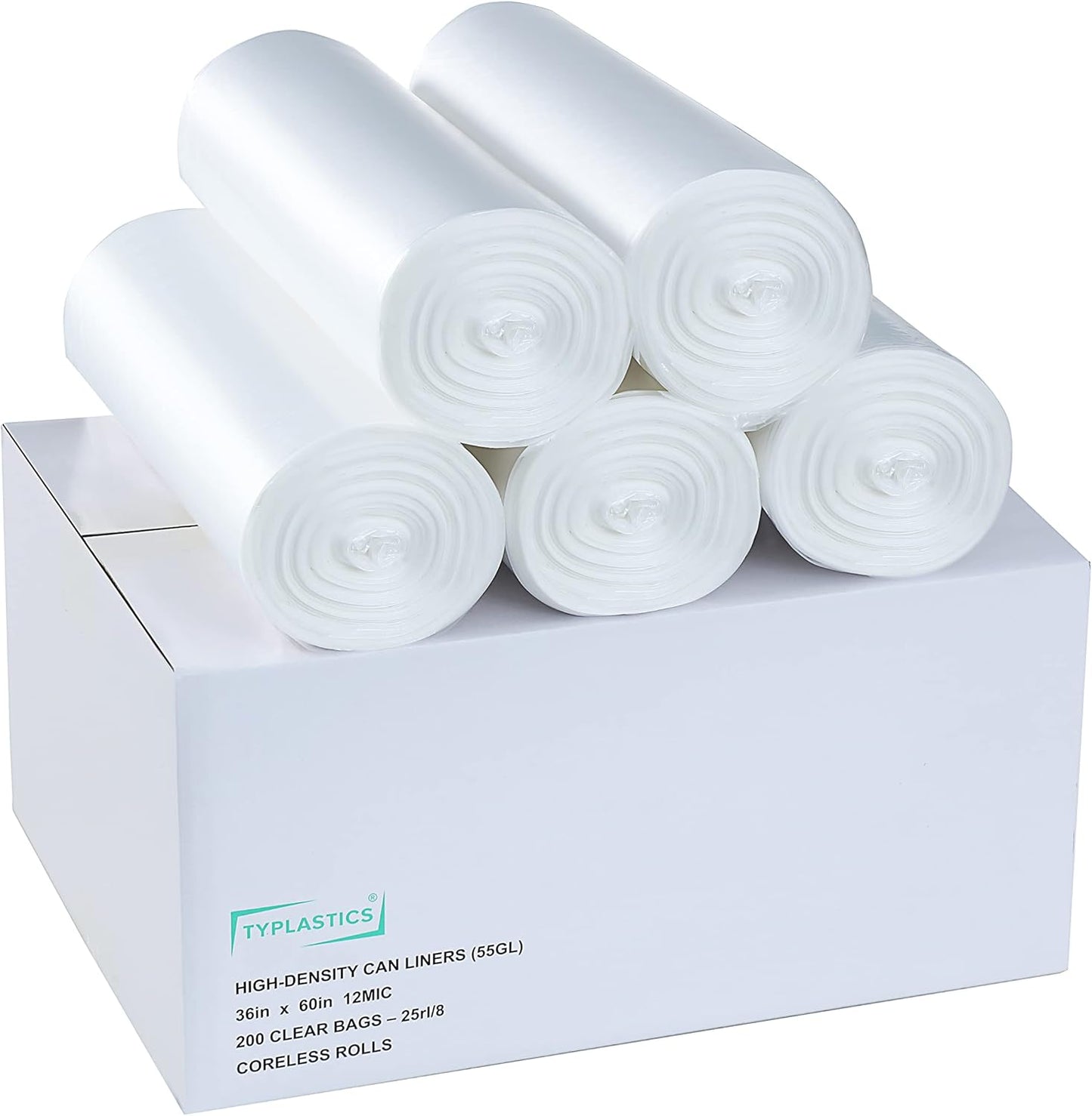 TYPLASTICS 40-45 Gallon Clear Trash Can Liners - 40" x 48" – High Density Garbage Bags - Case of 250 – Multipurpose for Office, Outdoor, Recycling, Industrial and Commercial