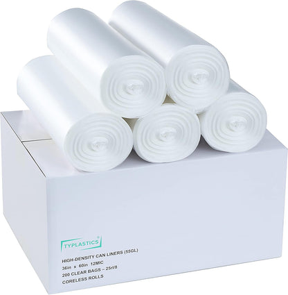 TYPLASTICS 40-45 Gallon Clear Trash Can Liners - 40" x 48" – High Density Garbage Bags - Case of 250 – Multipurpose for Office, Outdoor, Recycling, Industrial and Commercial