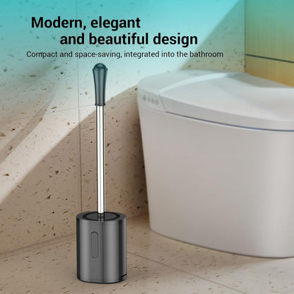 AONEZ Compact Toilet Brush & Holder, Stainless Steel Handle, Space Saving for Storage, Deep Cleaning, Drip-Proof, Easy to Assemble, Nylon Bristles, White & Grey