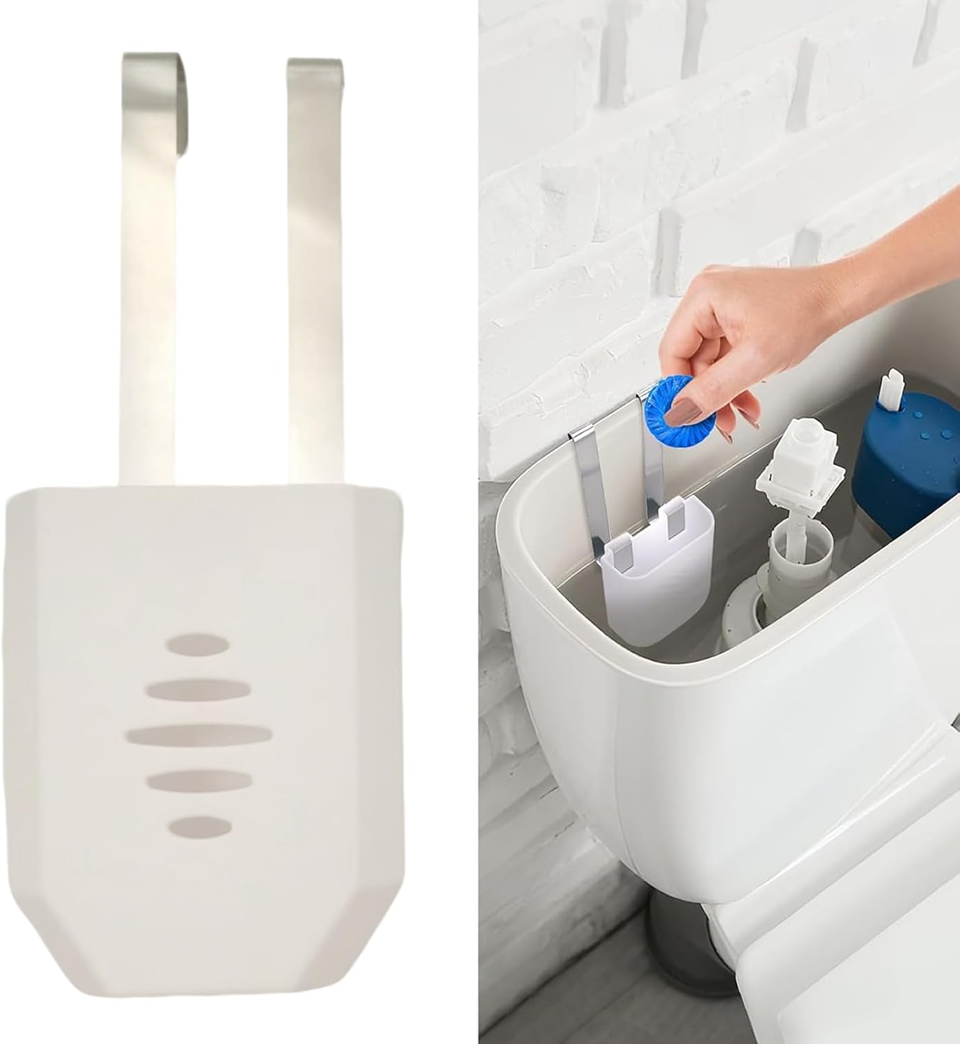Toilet Tank Tablet Holder, Hanging Toilets Bowl for Toilets Tank Tablet, Plastic & Stainless Steel Tablets Organizer Reduces Dissolved Residue Buildup, Toilet Tank Accessory, White