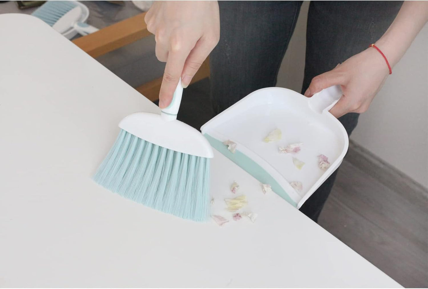 Mini Broom and Dustpan Set-Mini Whisk Set for Desk, Housekeeping, Office, Kitchen, Pet Nest, etc.,Daily Cleaning Necessity Plastic Mini Dustpan Set (Gray)