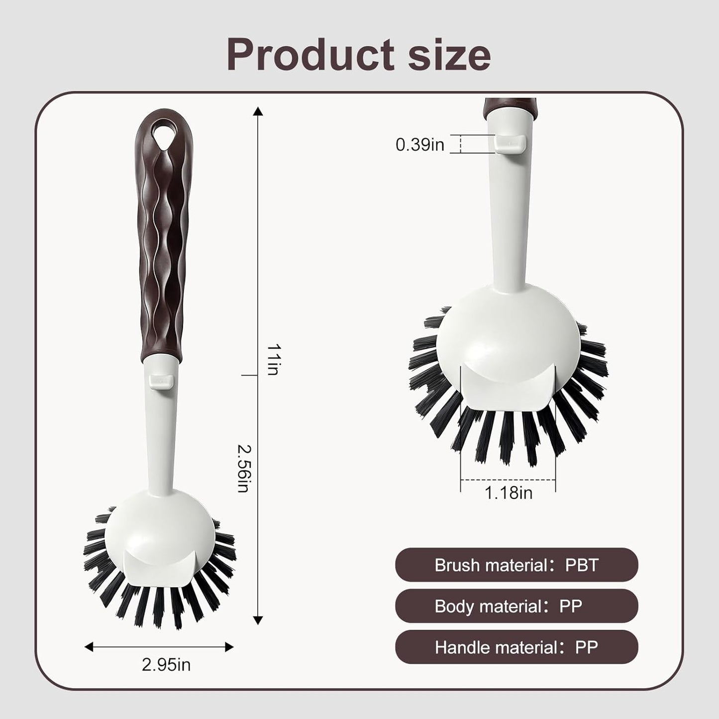 Dish Brush, 2 Pack with Comfortable Handle, with Built-in Scraper, Scrub Brush with Medium Firm bristles for Cleaning Dishes, Sink, Pots (Brown)