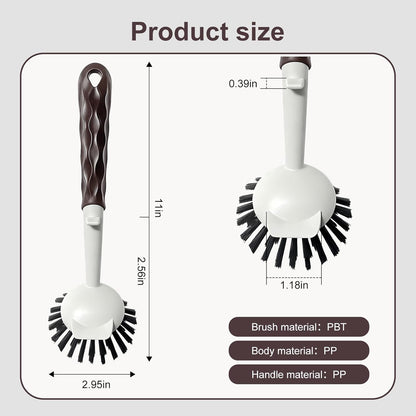 Dish Brush, 2 Pack with Comfortable Handle, with Built-in Scraper, Scrub Brush with Medium Firm bristles for Cleaning Dishes, Sink, Pots (Brown)