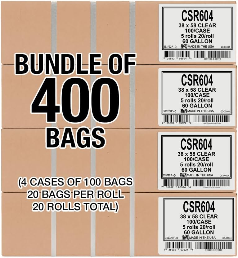 Aluf Plastics 33 Gallon Clear Trash Bags - 33" x 39" - 1.5 MIL (eq) - CSR Series - Heavy Duty Industrial Liners Clear Garbage Bags for Recycling, Contractors, Storage, Outdoor, 1 Count (Pack of 100)