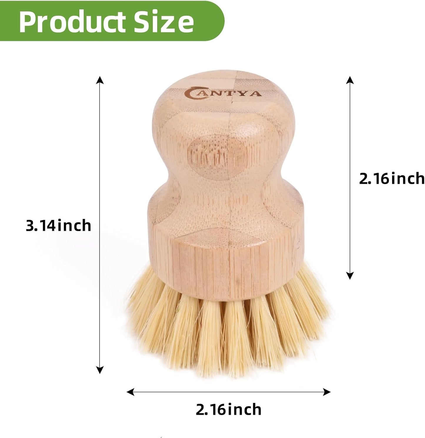 Bamboo Dish Brush with Handle - Soft Bristle, Non Toxic Dish Scrubber Compostable & Sustainable Bamboo Scrub Brush for Dishes, Pots and Pans