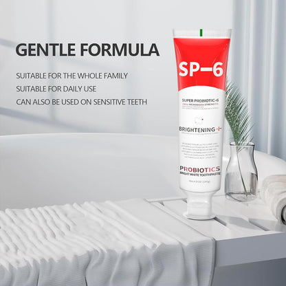 Sp-6 Probiotics Whitening Toothpaste, Sp-6 Ultra Whitening Toothpaste, Enhanced Formula with 6 Probiotics for Teeth and Gum Health, Fresh Mint Flavor, Fresh Breath, 4.9oz