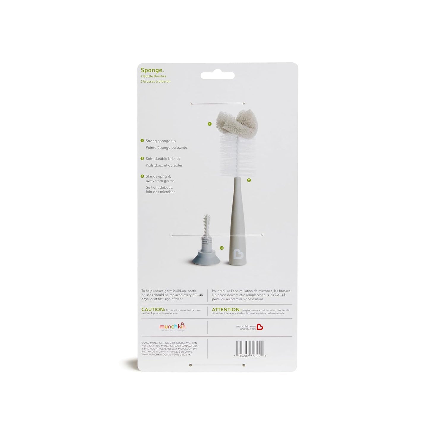 Munchkin Sponge Bottle Brush, Grey/Sage, 2 Count (Pack of 1)