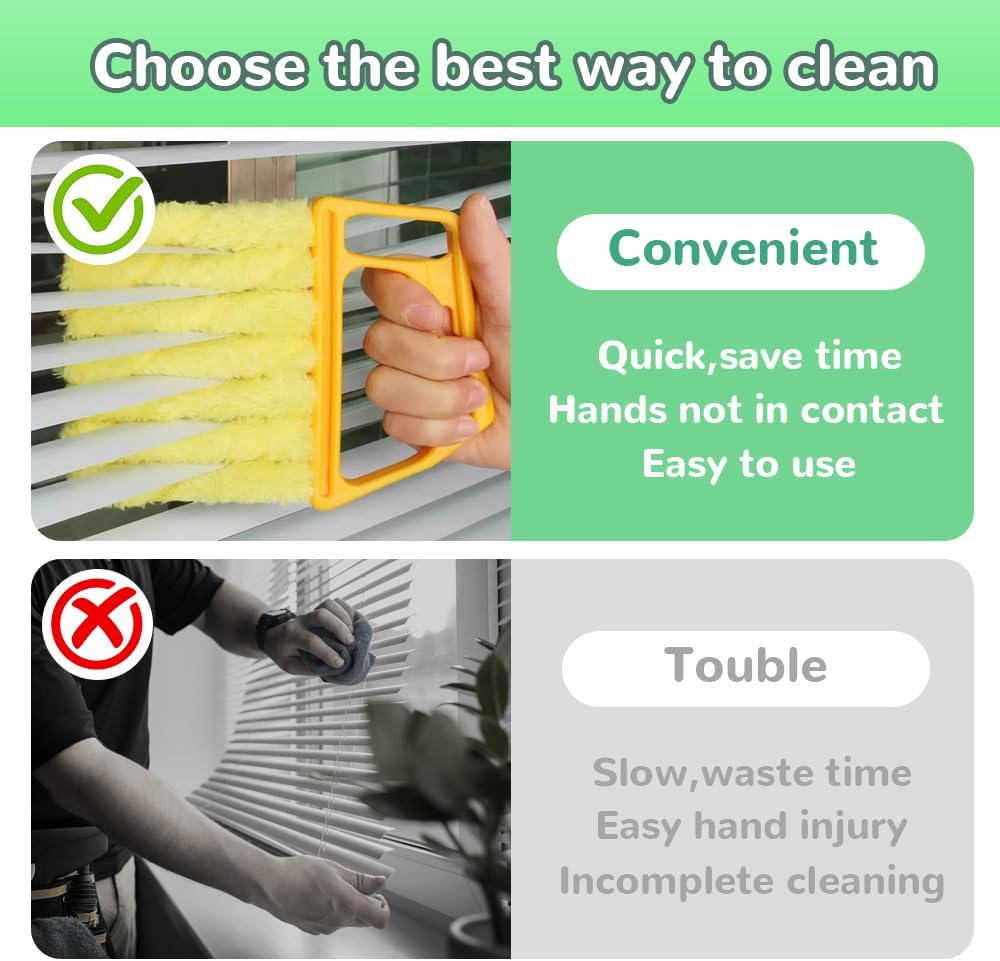 hoehew 4PC Blind Cleaner Duster Tool, 2025 Upgrade Window Venetian Microfiber 7 Finger Duster Brush Dusting Cleaner Tools for Window Shutters Air Conditioner Vinyl Wood Blinds with 4 Cloth Cover (B)