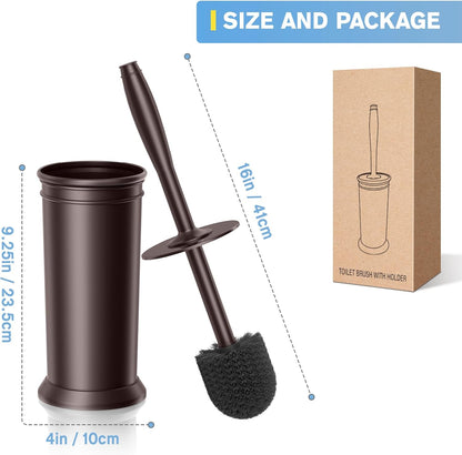 Toilet Brush, Aluminum Alloy Toilet Brush and Holder Set with Long Handle Durable Bristles Toilet Bowl Brush and Covered Holder for Toilet Scrubber for Bathroom Cleaning (2Pcs Dark Brown)