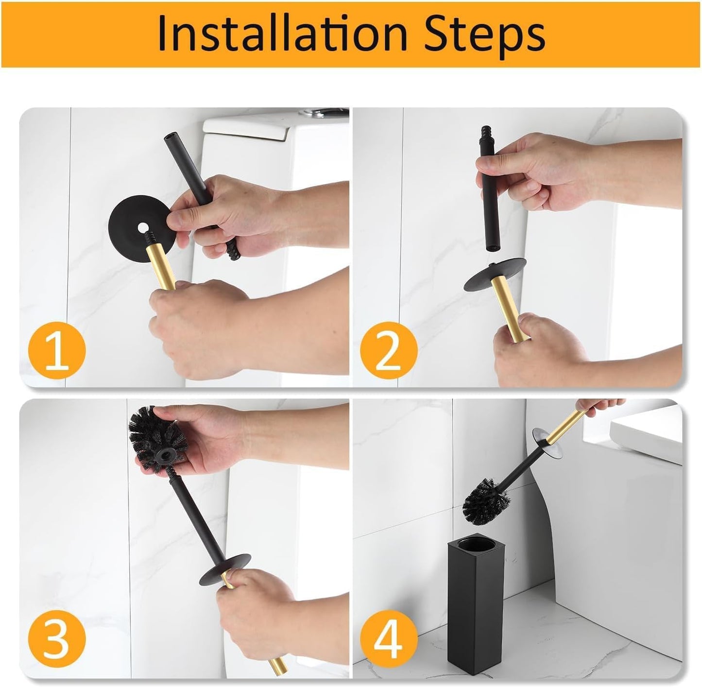 BGL Toilet Brush and Holder Set, Matte Black Freestanding for Bathroom Storage and Organization, Square Design Sturdy and Space Saving