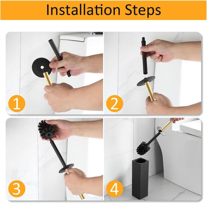 BGL Toilet Brush and Holder Set, Matte Black Freestanding for Bathroom Storage and Organization, Square Design Sturdy and Space Saving