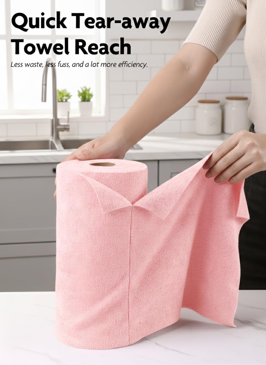 Fantasticlean Microfiber Cleaning Cloth Roll -40 Pack, Tear Away Microfiber Towels, 12" x 12", Reusable, Washable, Scratch Free, Ultra Absorbent Dishcloth for All-Around Cleaning Supplies (White)
