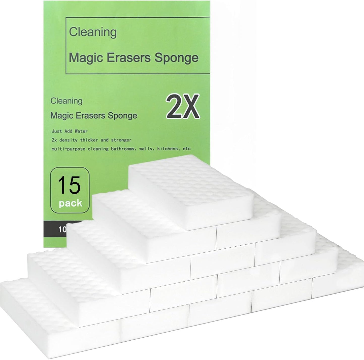 15 Pack Magic Sponges, Extra 2X Density, Heavy Duty Cleaning Sponges for Kitchen, Bathroom, Wall, Melamine Foam Pads for Tough Stains, No Scratching