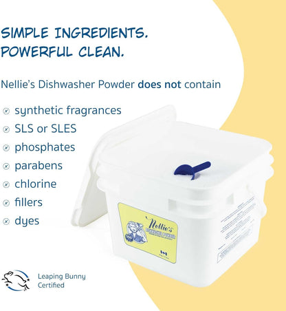 Nellie's Dishwasher Powder - 50 Load - Plant-Based Dishwasher Detergent - Septic Safe, Fragrance-Free - Easily Penetrates Grease & Food Particles - Phosphate-Free - (Made in Canada)