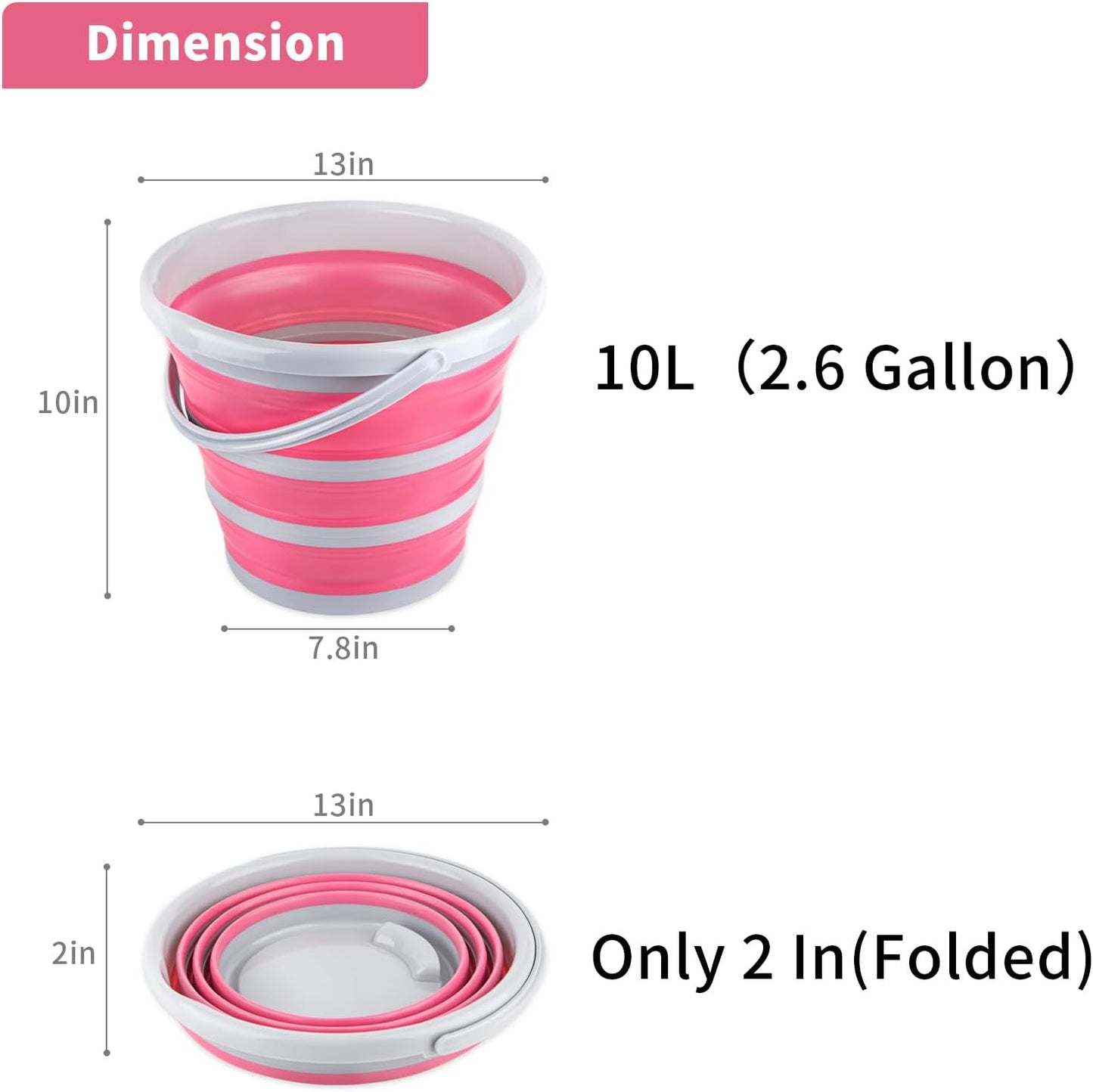 2 Pack Collapsible Buckets 10L 2.6 Gallon Cleaning Bucket Mop Bucket Folding Foldable Portable Small Plastic Water Supplies for Outdoor Garden Camping Fishing Car Wash Space Saving