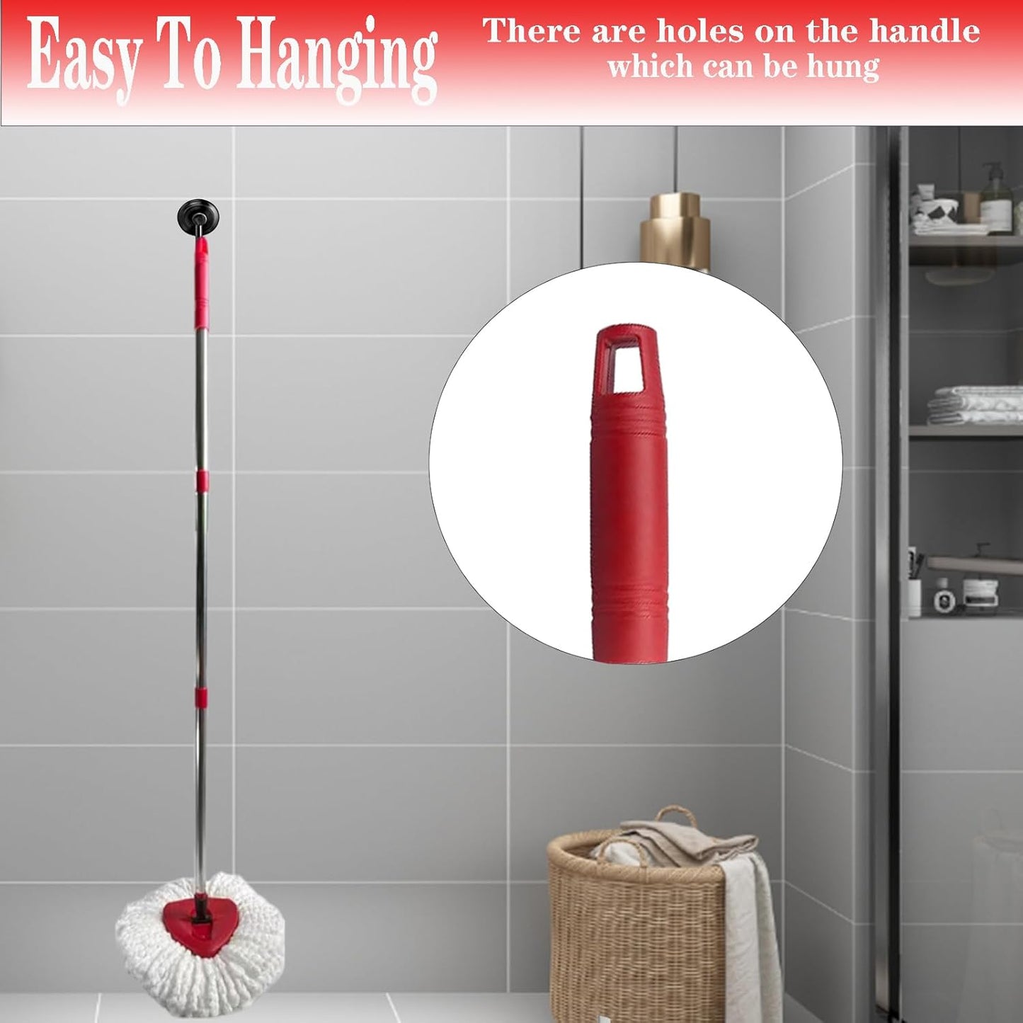 Spin Mop Replacement Head Mop Replace Head Compatible with O Cedar EasyWring Spin Mop - 4 O-Ceda Mop Refills、30-58in Mop Handle and 1 Mop Base and 1 Mop Base Scrub Brush Combo Set