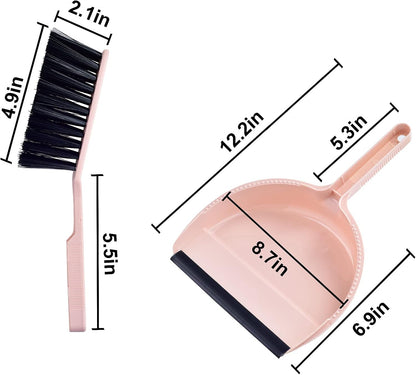 Small Mini Broom & Pink Dustpan Set for Home Kitchen Office Car