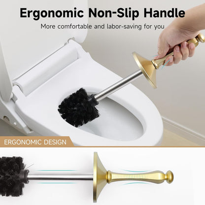 Bronze Toilet Brush and Holder，Extra Long Handled Toilet Brush for Bathroom，Stainless Steel Heavy Duty Toilet Bowl Brush,Deep Cleaning Modern Toilet Cleaner Brush -Space Saving, Covered Brush, Durable