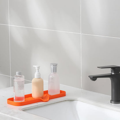 MicoYang Silicone Bathroom Soap Dishes with Drain Spout-Bathroom and Kitchen Sink Organizer,Sponge Holder,Dish Soap Tray,Perfect for Dispenser,Scrubber,Bottle,Cup on Sink or Counter-Black 4.9"×3.2"