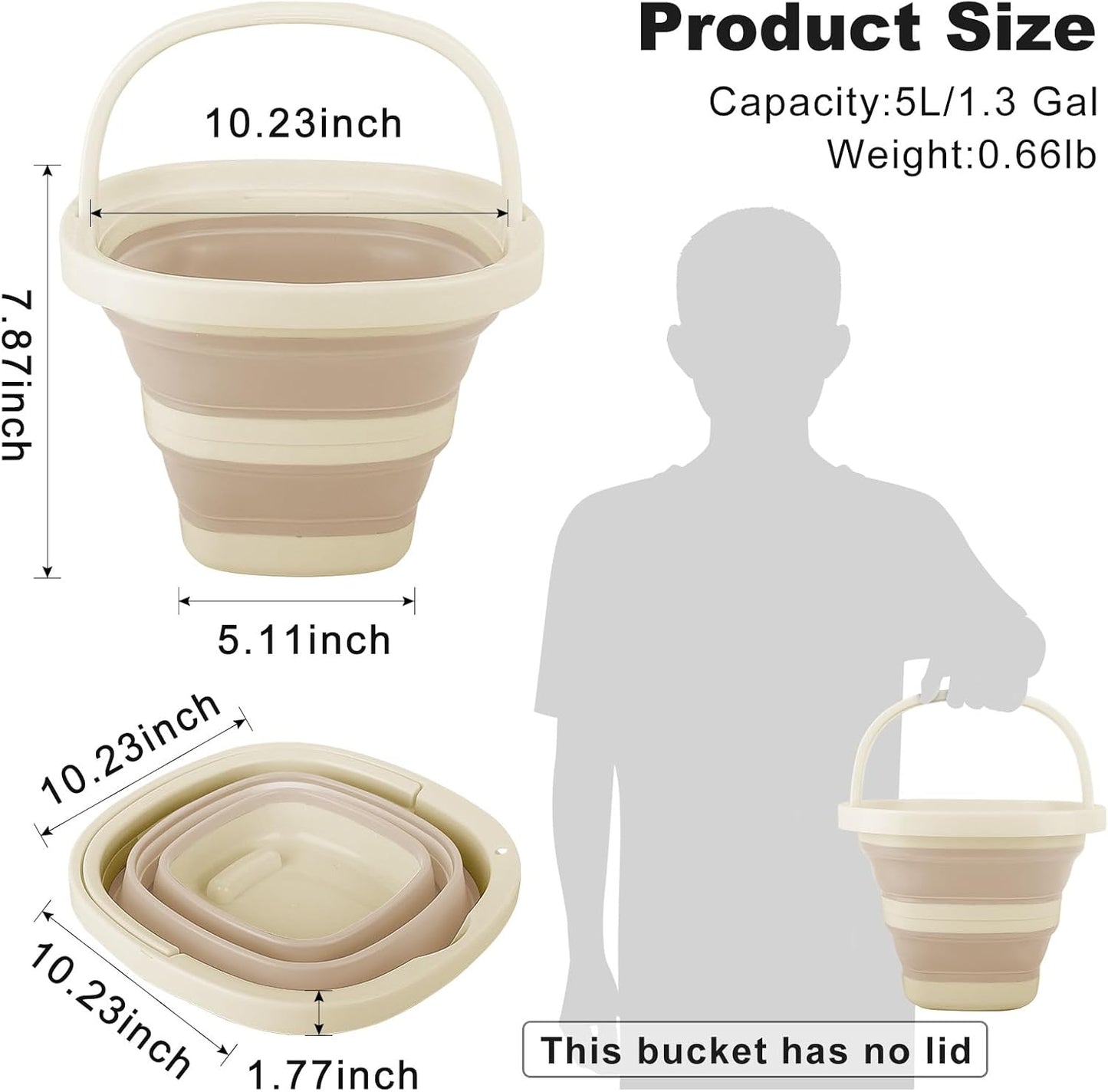 Collapsible Mop Bucket and Ice Bucket-5L(1.3 Gallon) Household Cleaning Silicone Dust Mops Bucket, Portable Bathroom Cleaning Supplies Square Bucket for Cleaning