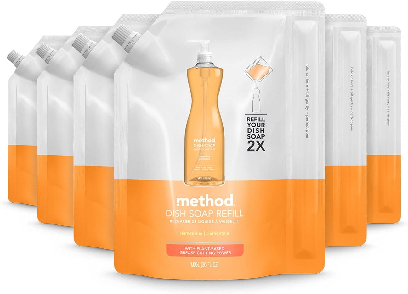Method Gel Dish Soap Refill, Clementine Scent, Powerful Cleaning Formula, Large Refill Tub, Cuts Through Grease, 54 Fl Oz