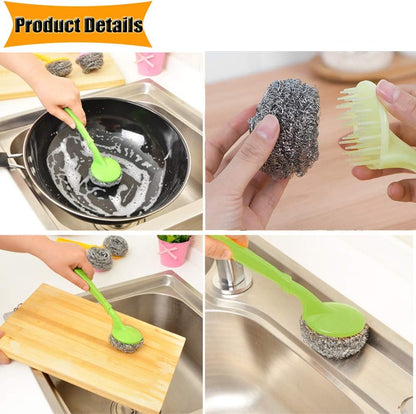 18 PCS Stainless Steel Sponges Scrubbers Cleaning Ball Utensil Scrubber Metal Scrubber Scouring Pads Ball for Pot Pan Dish Wash Cleaning for Removing Rust Dirty Cookware Cleaner with Handle (18 Pack)