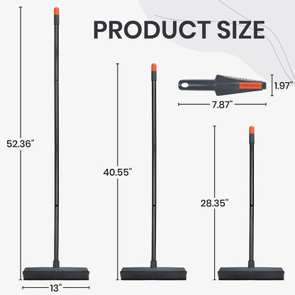 MAVRIZ Pet Hair Removal Broom on Carpet, Rubber Broom for Hardwood Floor - Fur Remover Broom with Squeegee